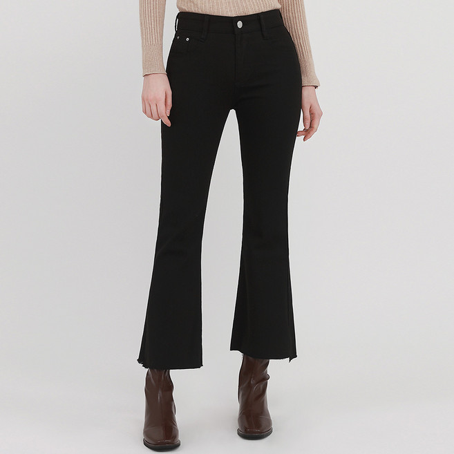 엘쏘 여성용 쫀쫀 스판 골반 밑단 컷팅 9부 부츠컷 데님 팬츠