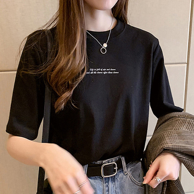 디멜디 여성용 레터링 루즈핏 여름 데일리 기본 반팔티셔츠