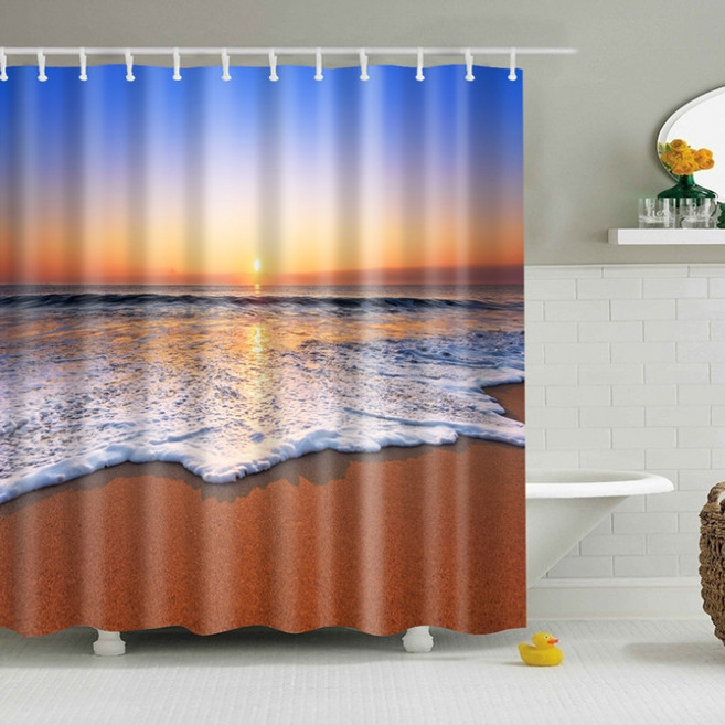카리스 스카이 비치 선셋 샤워 욕실 커튼 A14 180 x 180 cm, 1개