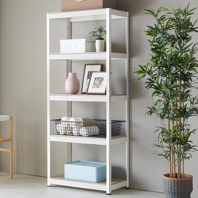 Joinmade 鋼製 免螺絲 組合式 角鋼 層架, 5層, 白色