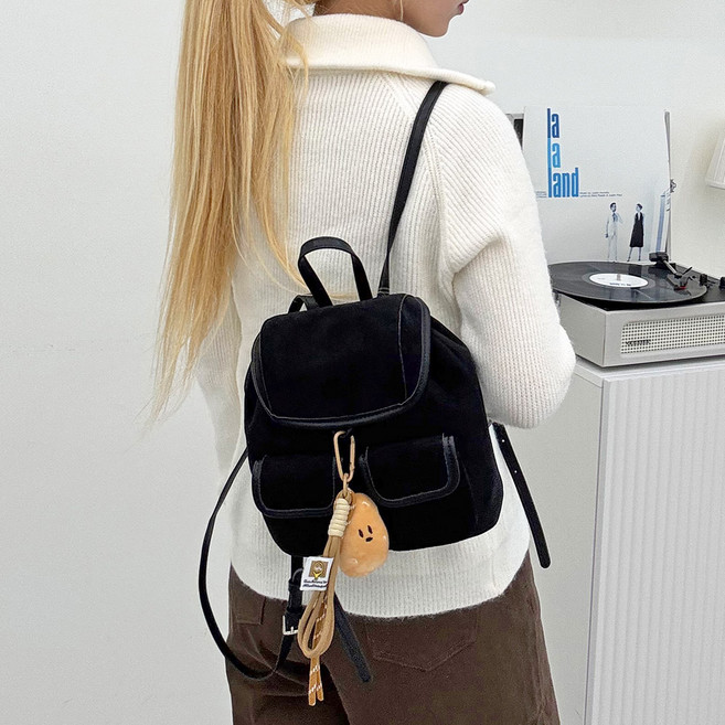 FROM HEAVEN 女款 Kiverco 麂皮日常鑰匙圈後揹包 P768, 黑色