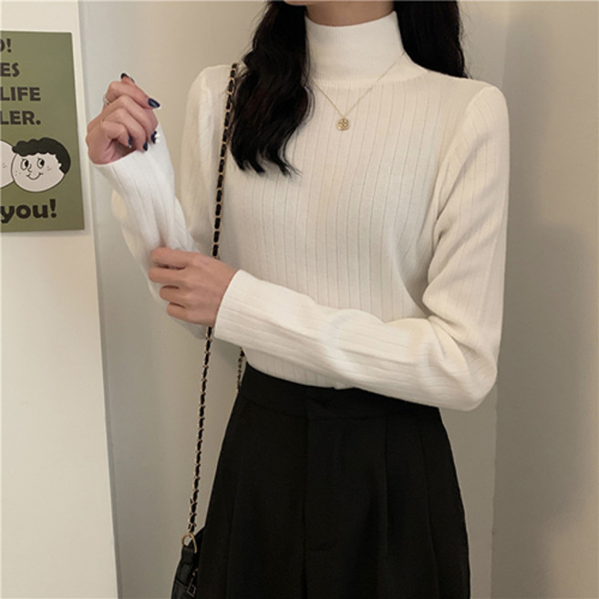 레몬소울 여성용 프리렌 골지 하프 폴라 니트 티셔츠