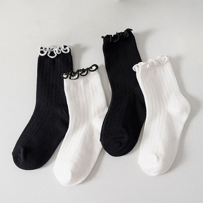 아이뿜 여아용 깔끔한 모노 프릴 양말 4종 세트 J17