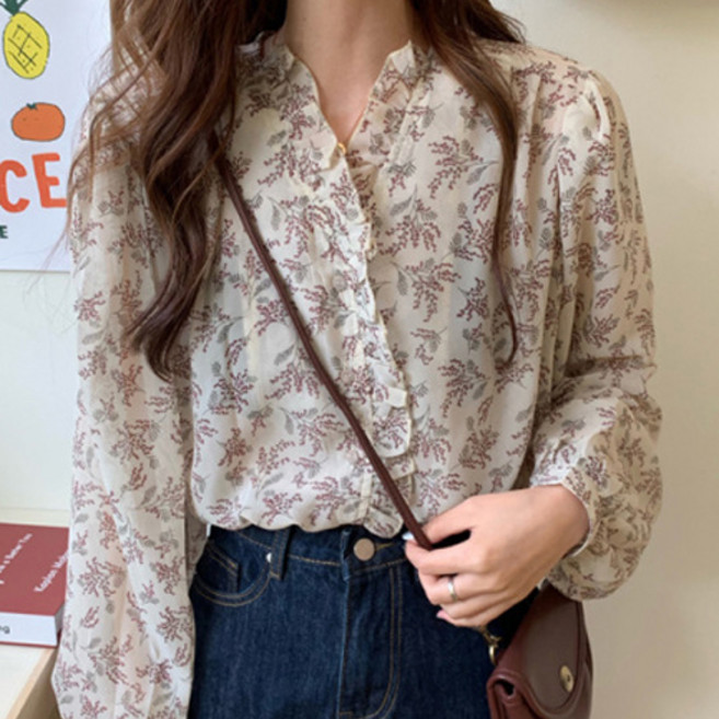 The Flow Commerce 女款花朵泡泡袖法式風情襯衫