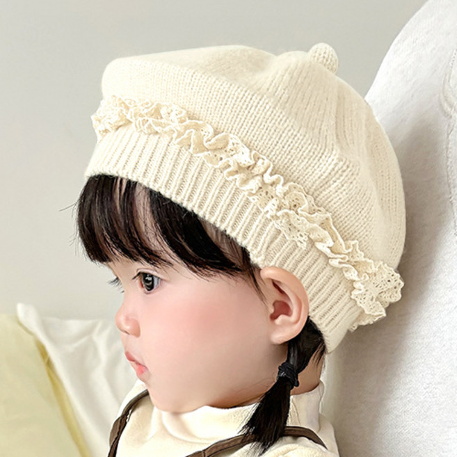 우주아이 유아용 프릴니트 베레모자