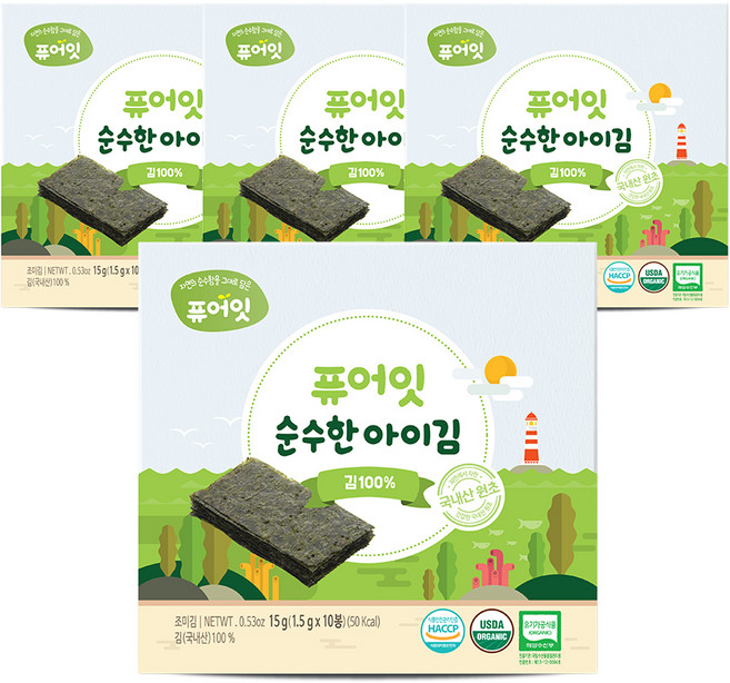 퓨어잇 순수한 아이김 김, 15g, 4개, 김