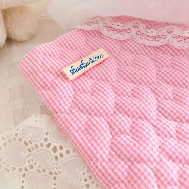 슈슈룸 쁘띠 체크 리플 지지미 시어서커 여름 원단 1.5mm, 리플하트누빔 핑크, 1개