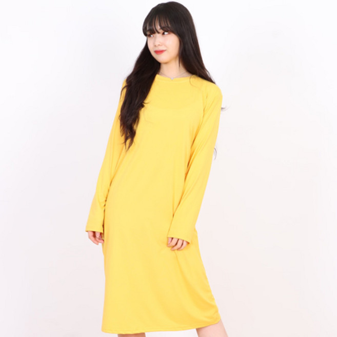 페이퍼먼츠 여성용 데일리 캐주얼 일자핏 긴팔 무지 미디 롱 원피스 13715