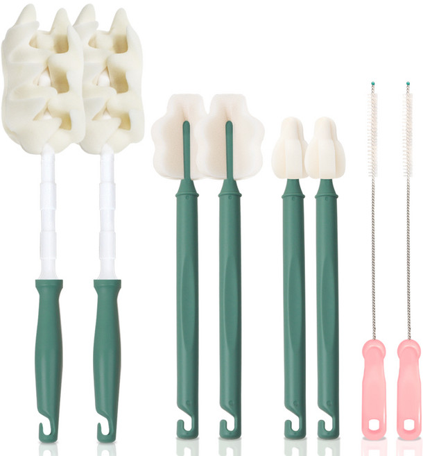 하이비 프리미엄 젖병 젖꼭지 세척솔 몽글이 프리미엄 일자형 솔 + 롱 와이드 솔 + 롱 미니 솔 + 빨대브러쉬, 올리브그린(롱 미니 솔), 랜덤발송(빨대브러쉬), 2세트