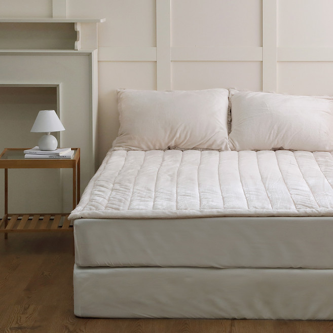 플로라침구 심플 극세사 고정밴드 침대패드, 베이지