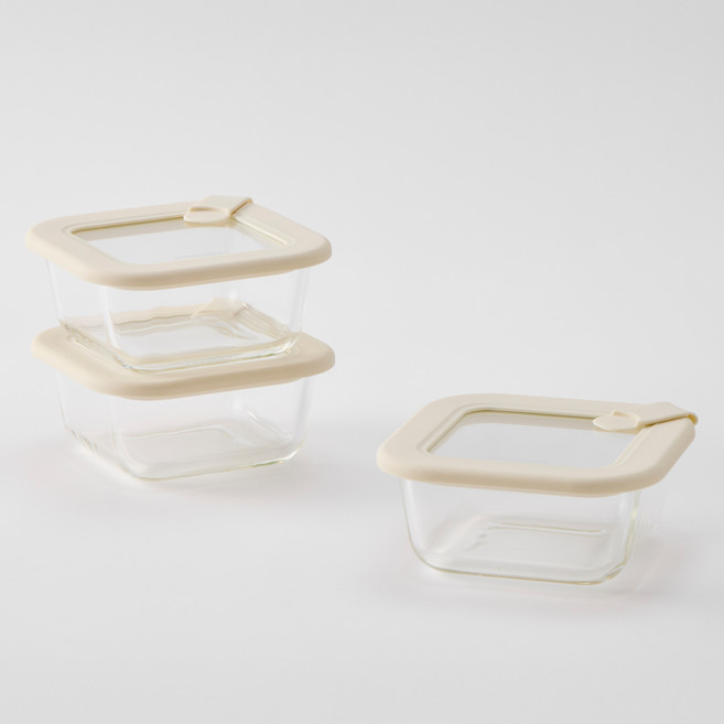 한샘 클리어 유리밥용기 베이지, 3개, 320ml