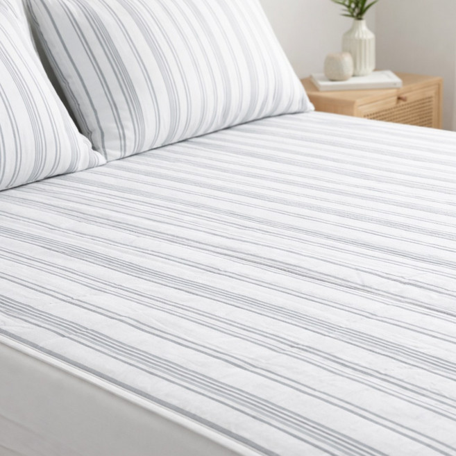 퓨어이즈룸 마이크로 고정밴드 사계절 침대패드, 라인 스트라이프 화이트