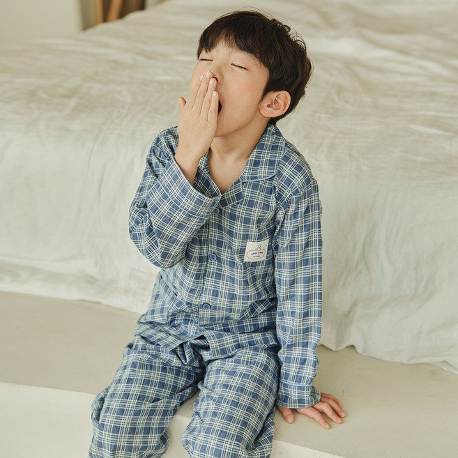 찌니야 남아용 컨트리체크 학생 긴팔 잠옷 상하의 세트