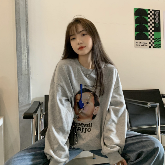 피어니스트 베이비 프린트 라운드 루즈 긴팔 맨투맨