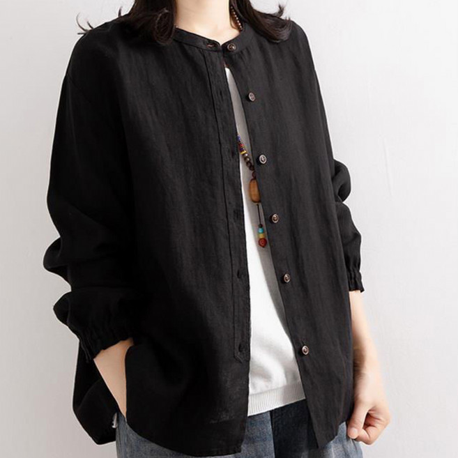 안다로미 여성용 가을 중년 소매 시보리 셔츠