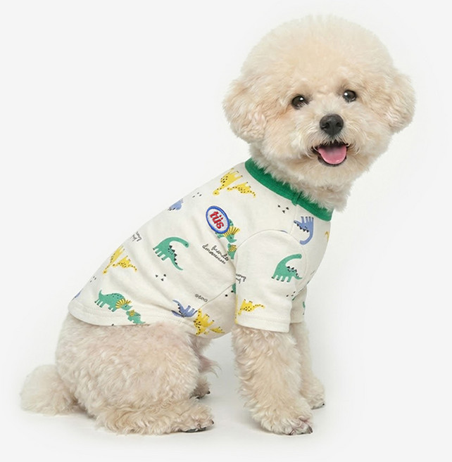 투스투스 강아지 다이노 티셔츠, 아이보리, 1개