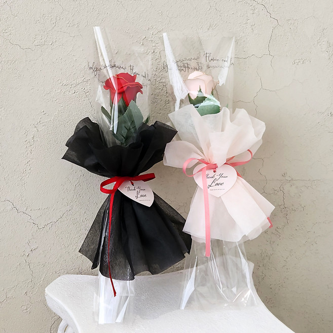아스파시아 비누꽃 튀튀 스커트 라인 로즈 꽃다발 2종 + 쇼핑백 2p 세트, 레드 + 핑크, 1개