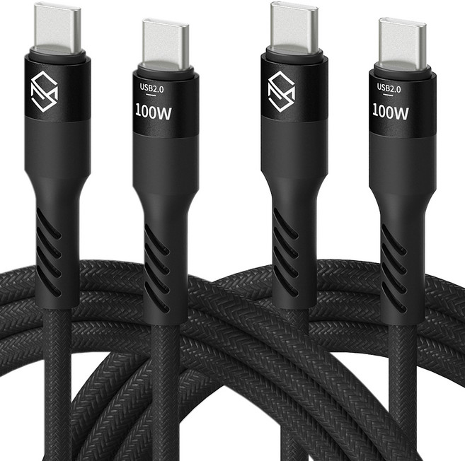 신지모루 C타입-C타입 단선방지 100W PD 초고속충전 케이블, 2m, 블랙, 2개
