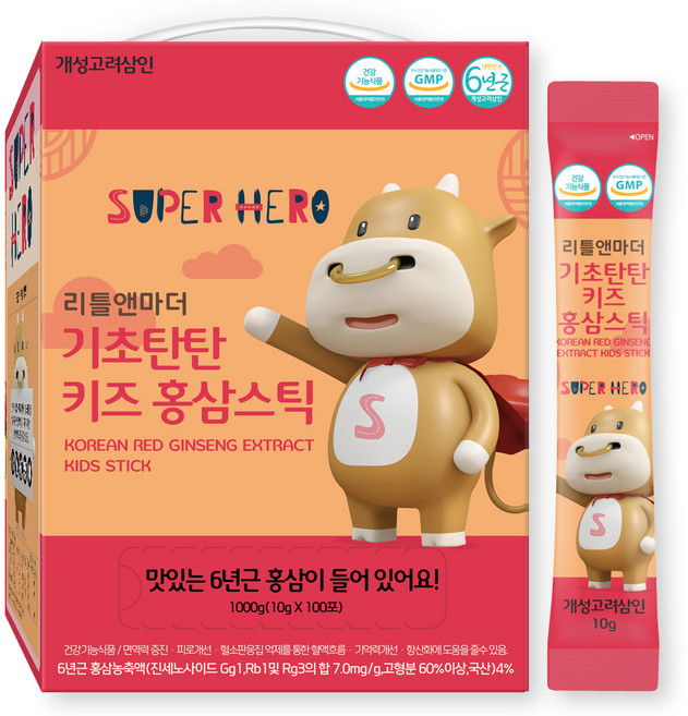 개성고려삼인 리틀앤마더 기초탄탄 키즈 홍삼스틱 100p, 1kg, 1박스