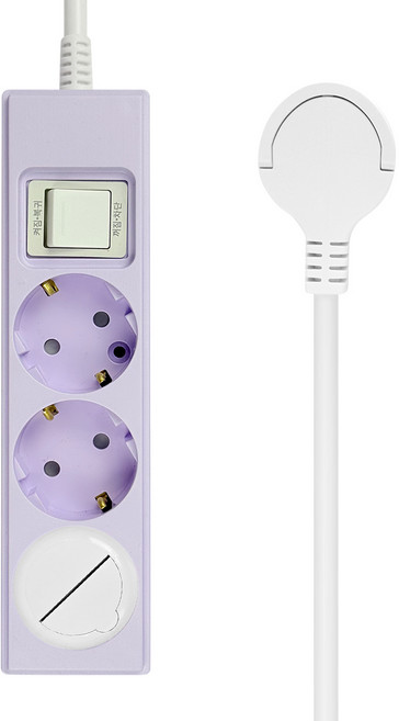 원스탑 제로갭 슬림 납작 절전 스위치 고용량 16A 멀티탭 3구 + 안전커버, 소프트 라벤더(멀티탭), 1개, 2m