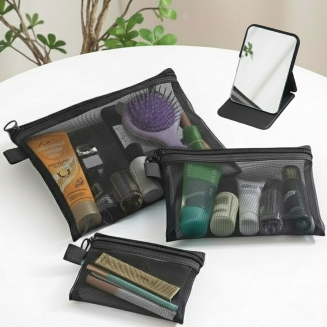 벨리안 여행용 화장품 파우치 + 손거울 세트