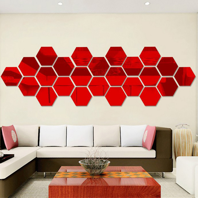 마켓에이 육각형 데코 미러 스티커타일 5p, 레드