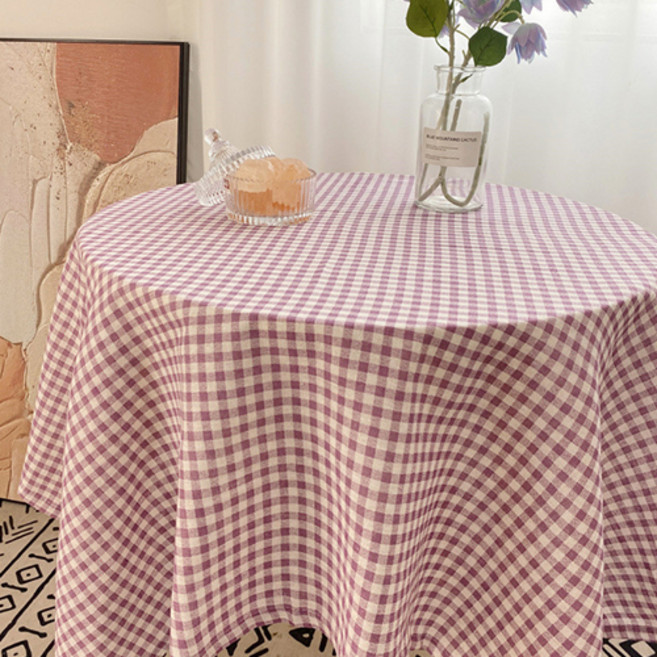 GUNU 홈카페 빈티지 감성 체크 테이블보, 퍼플, 1개, 90 x 90 cm