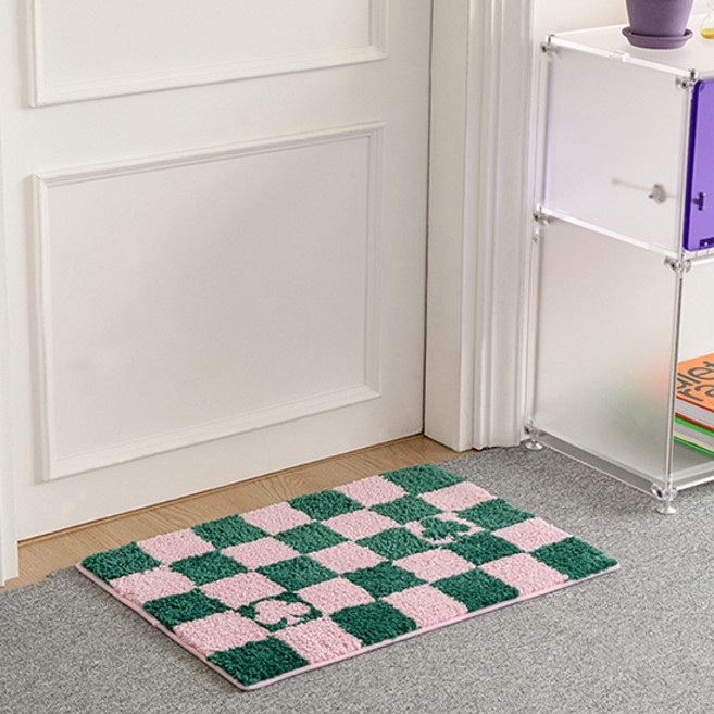 쉬즈홈 크로스 자카드 체커보드 매트, 핑크