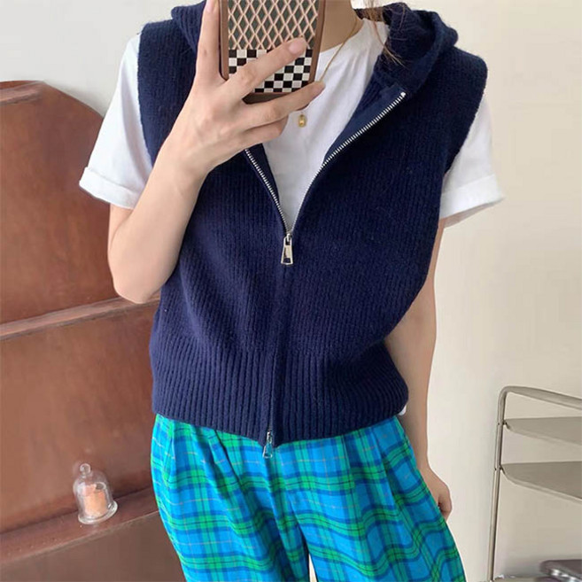 andstyle 女款松胡德兩穿拉鍊針織背心 261216