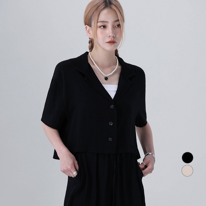 Awesomearound 女款氣質亞麻短袖鈕扣襯衫