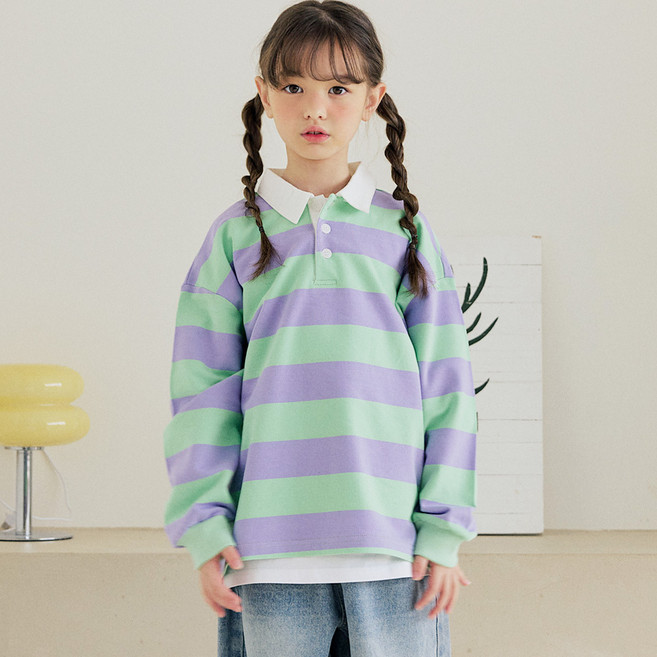 바브키즈 아동용 2색 럭비 카라 티셔츠