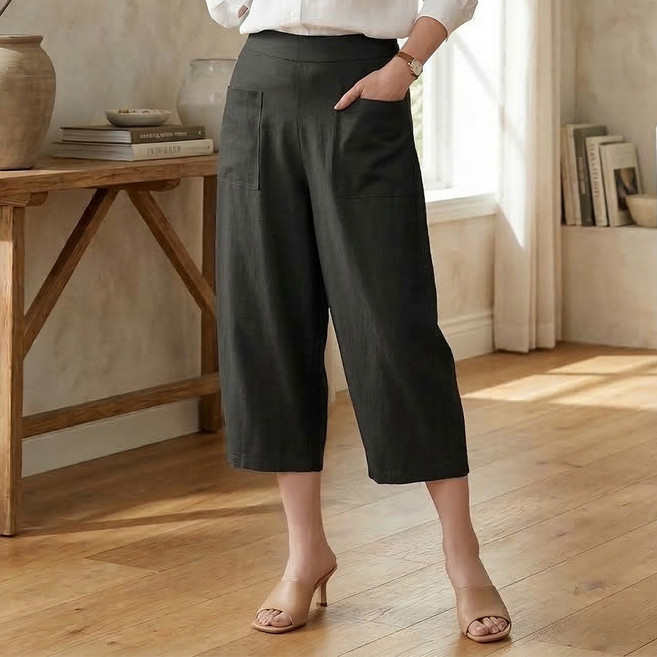 인피어스 여성용 중년 빅포켓 항아리 7부 배기핏 밴딩팬츠 I263-0152B