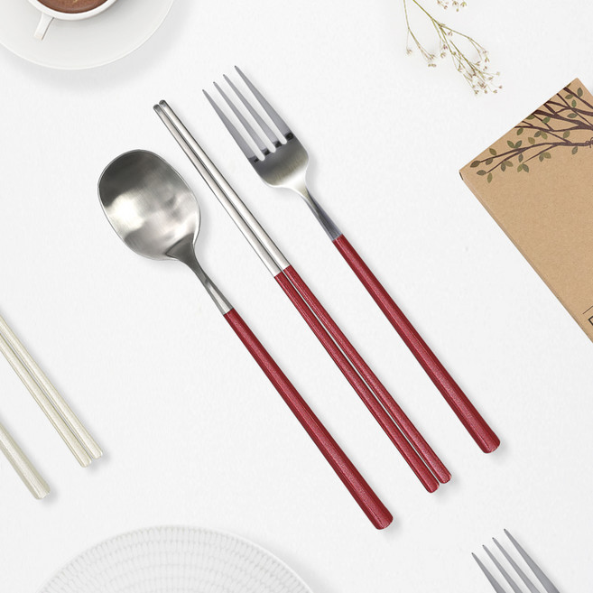 라온누리 레브 컬러 커트러리 세트, 버건디, 1세트, 수저 + 포크