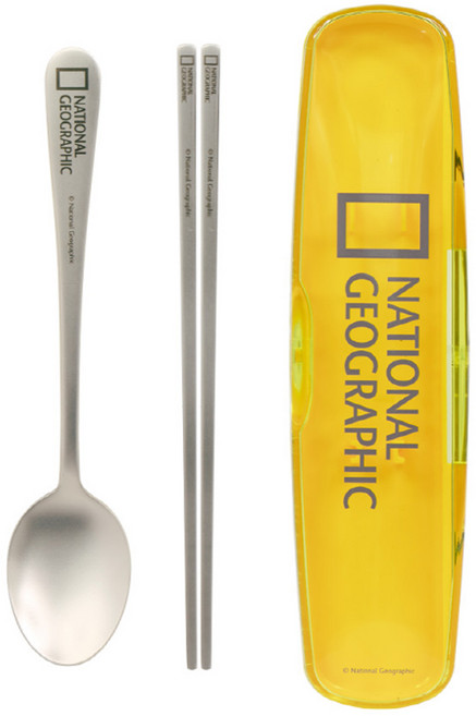 LiLFANT 兒童用 National Geographic Essent 全不鏽鋼一鍵式餐具組 NG7971, 餐具盒 + 湯匙 + 筷子, 混合顏色, 1套