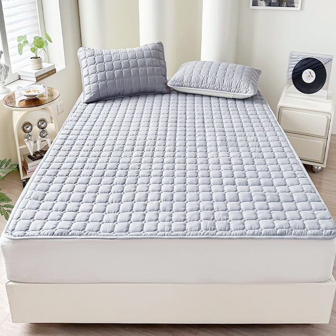 베오라 스퀘어 누빔 고정밴드형 침대 방수 패드, 그레이