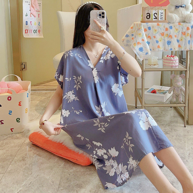 Elsso 女款絲質短袖連身裙居家服