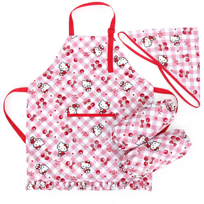 헬로키티 체리 앞치마 + 팔토시 + 두건 세트 50001