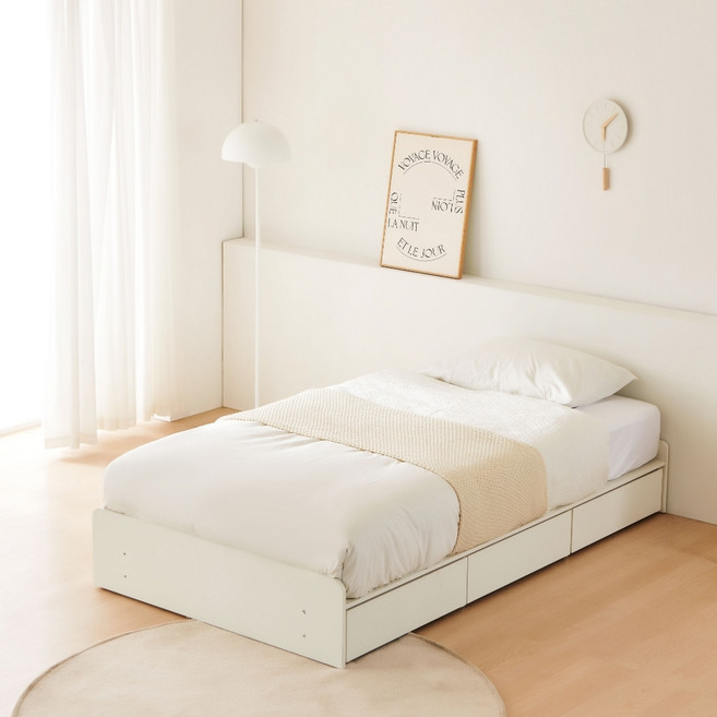 동서가구 오즈 무헤드 1단 3서랍 수납침대 + 본넬 양면 매트리스 세트 방문설치, 화이트