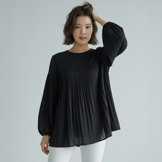 아뗄릭 에르나 루즈핏 플리츠 롱 블라우스 11440