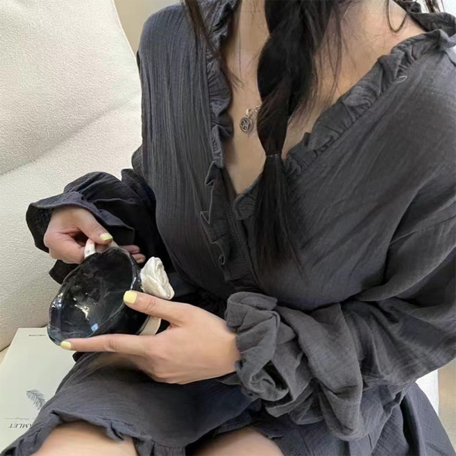 PEONIST 女性荷葉邊可愛睡衣睡袍