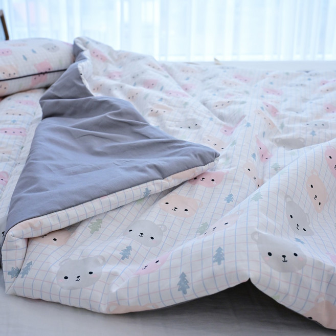 ahtty blanc 嬰幼兒棉質薄被, 格紋熊