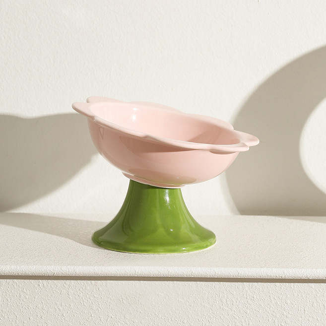 파스텔펫 반려동물 플라워 세라믹 경사식기, 핑크, 1개