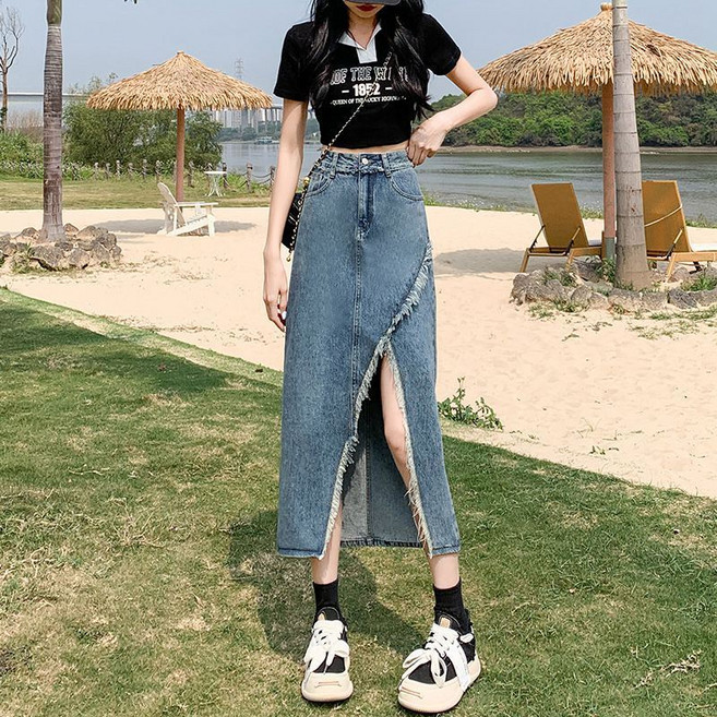 I'M MONG 女款Rikari不對稱斜開衩流蘇A字長裙