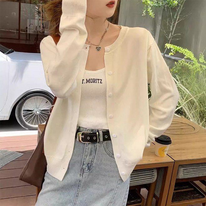 안다로미 여성용 기본소장 봄 베이직 라운드 가디건