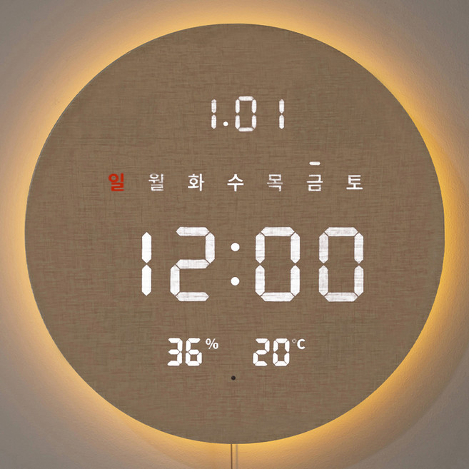 플라이토 3세대 백라이트 터닝 플랫 원형 온습도 LED 벽시계 29.5cm, 크림