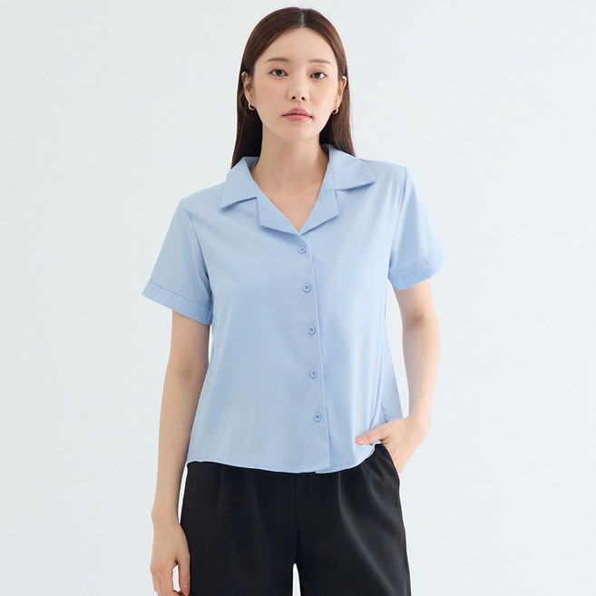 엘쏘 여성용 베이직 데일리 반팔 셔츠 남방