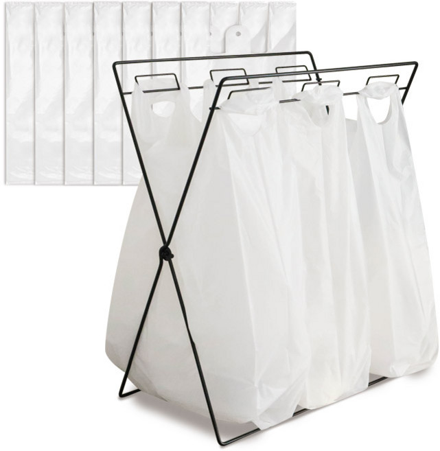 마켓플랜 접이식 분리수거대 + 봉투 20L 10p, 블랙