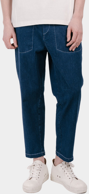 남성용 화이트스티치 쎄미 배기핏 밴딩 데님팬츠 CXS25MWPT419