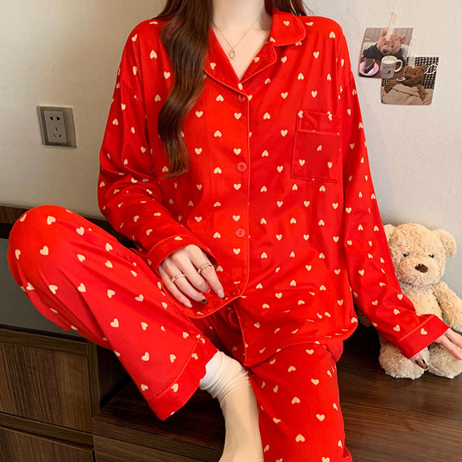 엘쏘 여성용 패턴 디자인 긴팔 긴바지 파자마 세트