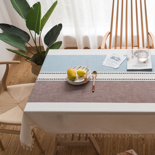 제이토리 린넨 방수 정사각 테이블보, 투톤퍼플블루, 140 x 140 cm, 1개